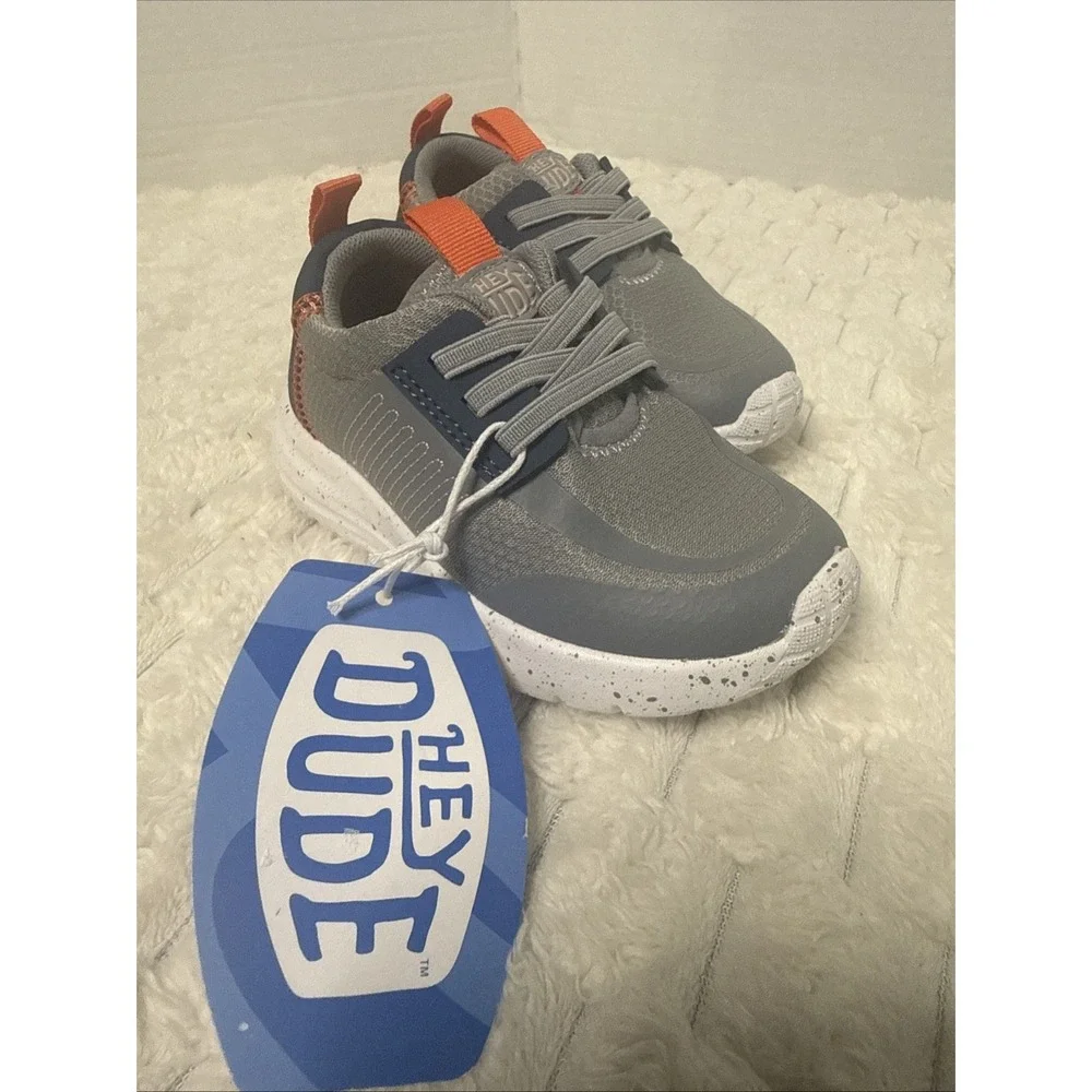 Hey Dude Sirocco Play TD Varsity Kids Sneakers US C8 Gray Blue Orange NEW